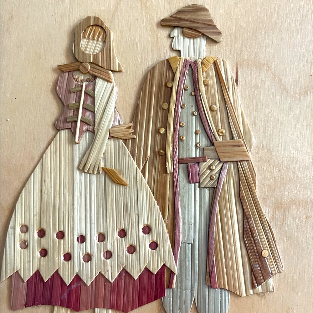 Traditional Polish straw art, small wooden plaque for hanging, Polish Folk Art